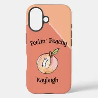 Modern Cute Kitschy Peach Add Name Fun Summer iPhone 16 Case