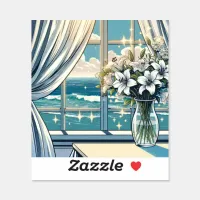 Pretty Ocean View and Vase of Flowers  Sticker