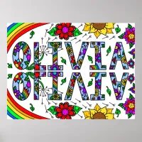 Girl's Name Olivia Colorful Whimsical Wild Flowers Poster