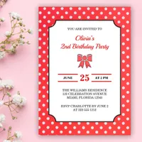 Cute Red Polka Dot Girl 2nd Birthday Party Invitation