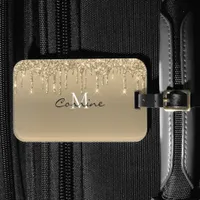 Monogram Metallic Gold Dripping Faux Glitter Icing Luggage Tag