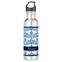 Celestial Love Stars Hearts Midnight Blue Stainless Steel Water Bottle