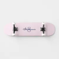 Pretty Pastel Pink Elegant Simple Cute Monogrammed Skateboard