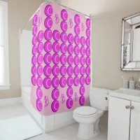 Pink retro pattern in trendy style with monogram shower curtain