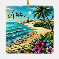 Tropical Ocean Aloha Vacation  Ceramic Ornament
