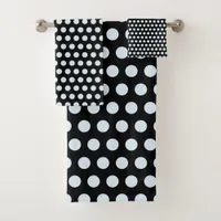 Pale Blue and Black Polka Dot Bath Towel Set