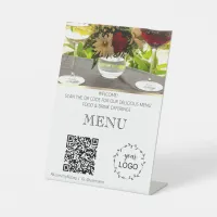 *~*Table Tent tabletop Restaurant Menu  Upload QR Pedestal Sign