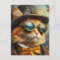 an adorable steampunk ginger cat postcard