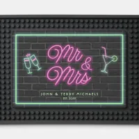 Neon Mr & Mrs Cocktails Pink/Green ID972      Bar Mat