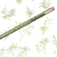 Botanical Pale Green Leaves Pattern on Green Pencil