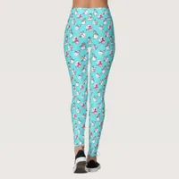 Snowmen Wearing Pink Scarfs | Turquoise Christmas Leggings