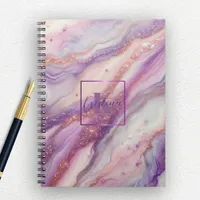 Stylish Purple Lavender Marble with Glitter Veins Notebook