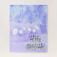 Merry Christmas Snow People Font, Blue Tint Snow Jigsaw Puzzle