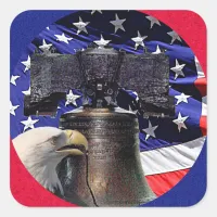 American Bald Eagle, Bell and Flag Square Sticker