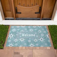 Southwest Winter Snowflakes Personalized Blue  Doormat