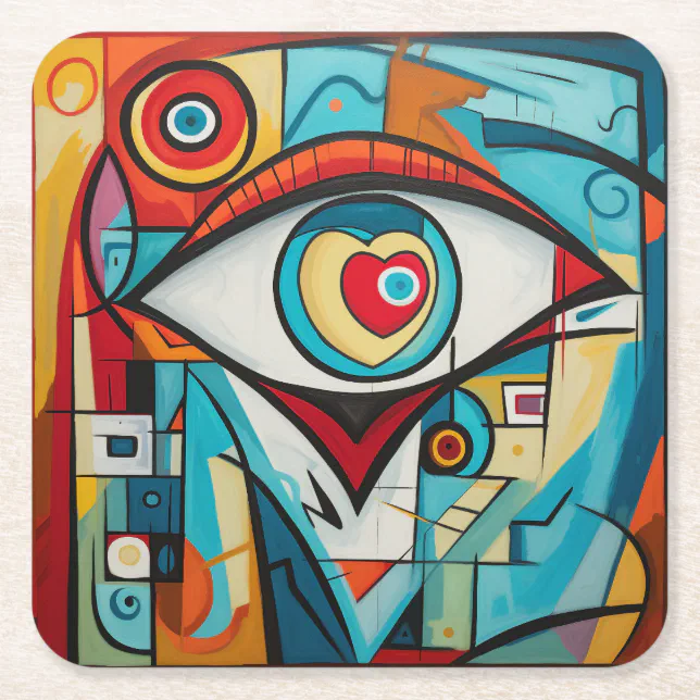 Eye Valentine Heart Love Art Deco Square Paper Coaster