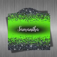 Monogrammed Name Black Glitter on Lime Green | Door Sign