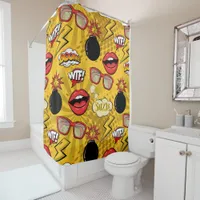 The Bomb Retro Lips Red/Gold ID553 Shower Curtain