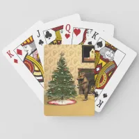 Cute Mouse Decorating a Christmas Tree Poker Cards