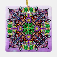 Dragonfly Themed Mandala Colorful Zen Ceramic Ornament