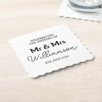 Mr And Mrs Name Black And White Paper Coaster