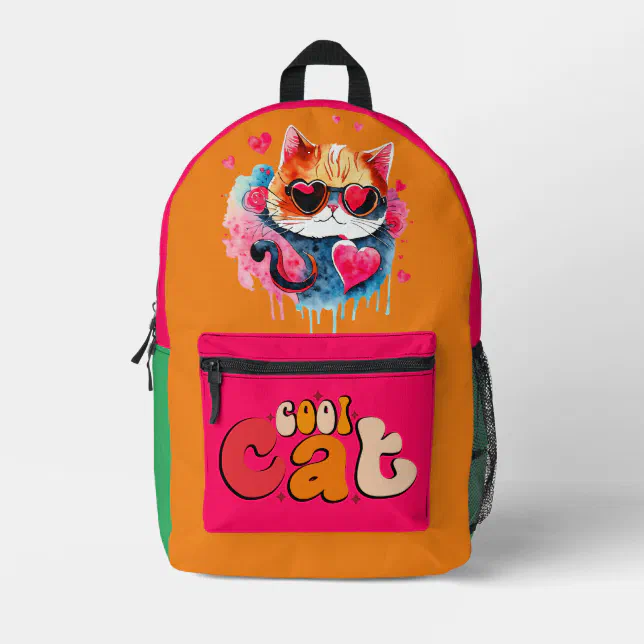 Cute Retro Cool Cat Typography Terracotta Planter Printed Backpack