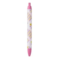 Yellow Purple Girly Floral Flower Blossom Hearts Black Ink Pen