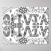 Black and White Coloring Page Girl's Name Olivia Poster