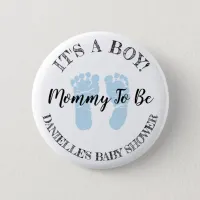 Mom to be Blue Footprints Baby Shower button