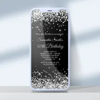 Black and Silver Glitter 50th Birthday Invitation