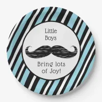 Its a boy, Blue and Black Mustache Baby Shower Paper Plates