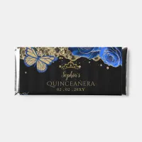 Vintage Blue Roses Black Gold Lace Quincea&#241;era Hershey Bar Favors