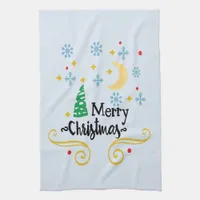 Stars, Moon, Snowflakes, and Merry Christmas, ZSSG Kitchen Towel