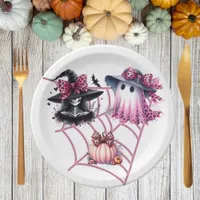 Pink and Black Coquette Halloween Paper Plates