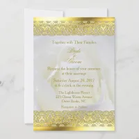 White Rose with Gold Lace Wedding Invitation