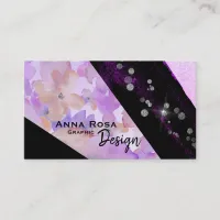 *~* Floral Modern Abstract Glitter Geometric Black Business Card