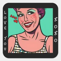 Love You xoxo Retro Pop Art Square Sticker