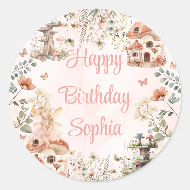 Enchanted Forest Mushroom Girl's First Birthday Classic Round Sticker