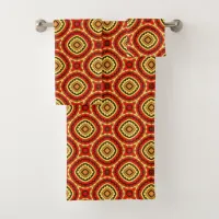 Vibrant Oriental Mosaic Geometric Pattern Bath Towel Set