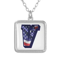 American Flag Letter "V" Silver Plated Necklace