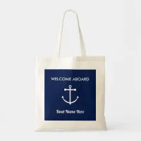 Nautical Anchor Sailing Navy Blue Welcome Aboard Tote Bag