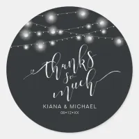 Modern String Lights Wedding B&W ID585 Classic Round Sticker