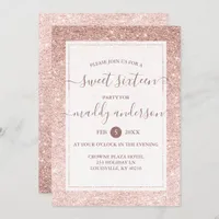 Rose Gold Faux Glitter Elegant Sweet 16 Birthday Invitation