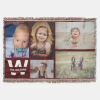 Burgundy  White Multiple Photos Custom Monogram Throw Blanket