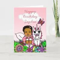 Whimsical Folk Art Fairy Girl Happy Birthday Card