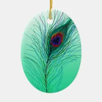 Hand drawn Peacock Feathers Personalized Christmas Ceramic Ornament