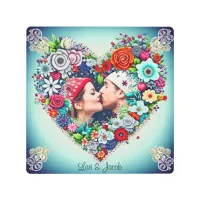 Personalized Floral Heart Frame Romantic Gift Metal Print