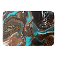 Brown and Blue Marble Swirl Fluid Art    Bath Mat