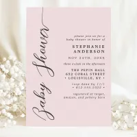 Blush Pink Simple Modern Script Baby Shower Invitation