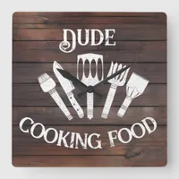 Rustic ‘Dude Cooking Food’ Wall Clock – Funny BBQ 